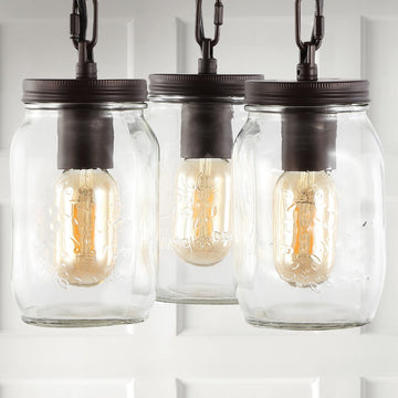 Gaines 11" Farmhouse Industrial Iron Mason Jar LED Semi Flush Mount - JONATHAN Y